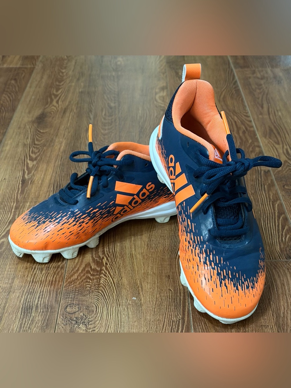 Boys Adidas Afterburner V MD K Baseball Cleats - Size 2 - Navy Blue/Orange